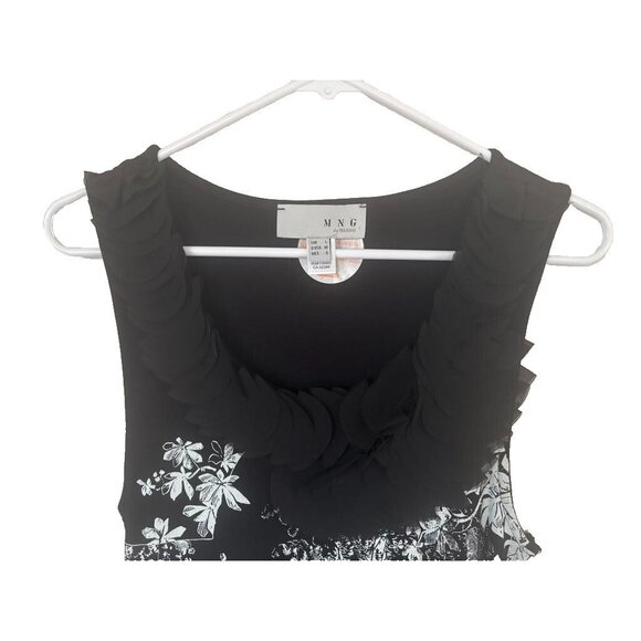 MNG by Mango Dress Womens Size Medium Black White Ruffle Neck Tank Sleeveless - Picture 2 of 7